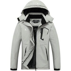 Women's Light Gray Waterproof Ski Jacket Warm Winter Raincoat Jacket